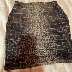 Prettylittlething Brown Croc Print Mesh Miniskirt - 10